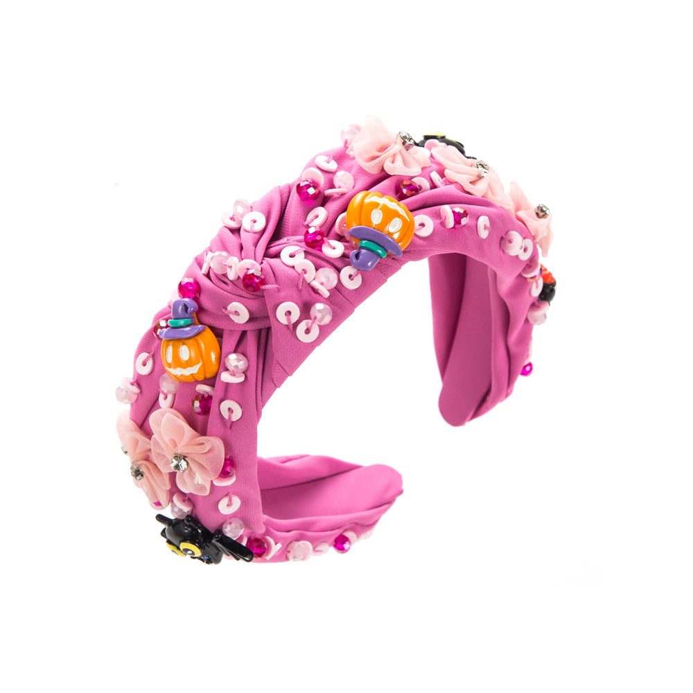 Wholesale Halloween Diamond Pumpkin Face Bat Floral Headband